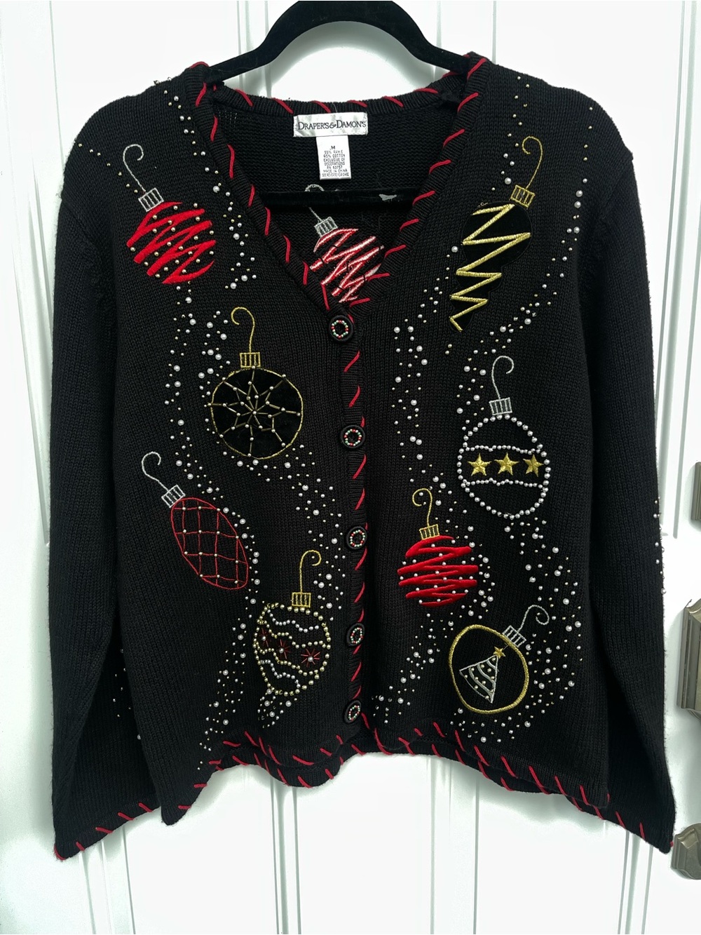 Drapers & Demons Vintage Christmas Holiday Ornament Cardigan Sweater Medium